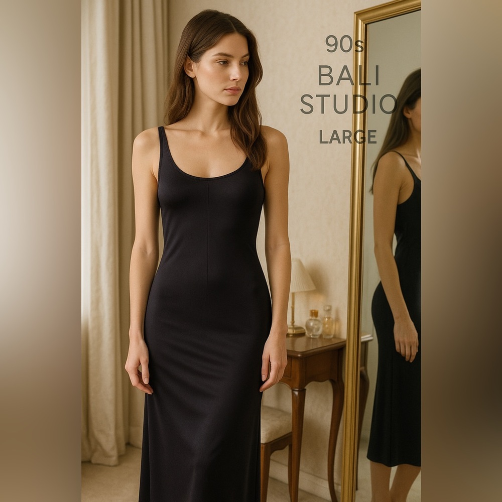 Vintage 90s Bali Black Nylon Full Slip Dress L
